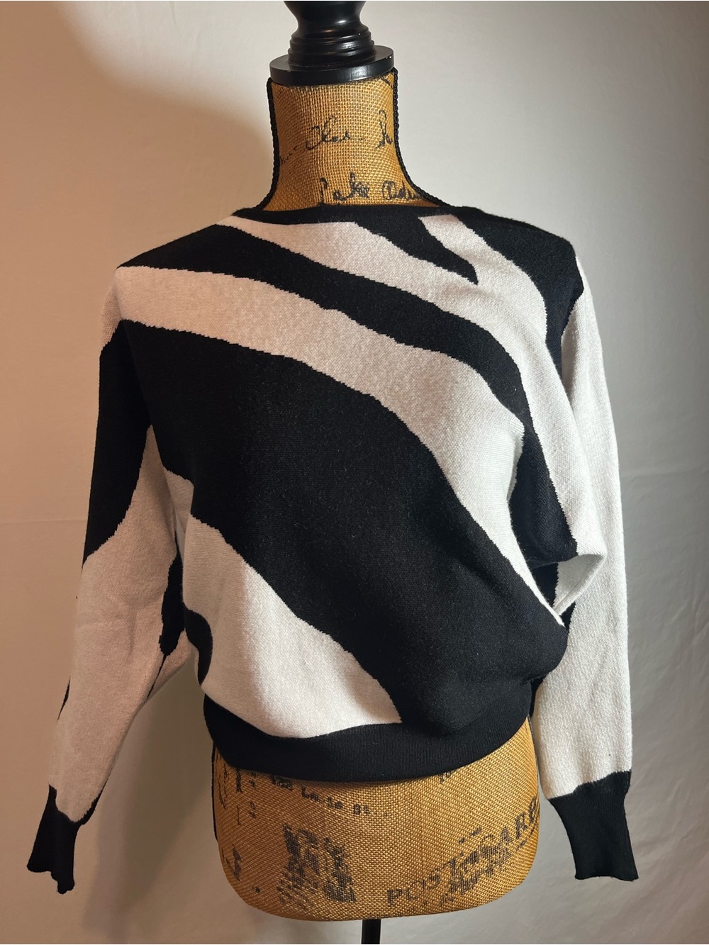 Carmen Zebra Striped Knit Pullover Sweater Black White Size XS